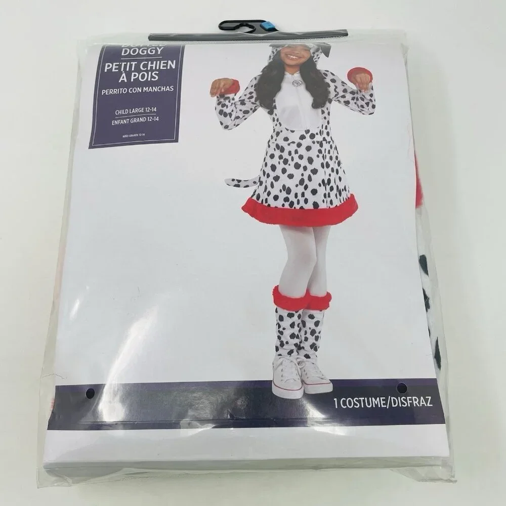 Dalmatian Dotted Doggy Youth‎ Girls Large 12/14 Halloween Costume Dress in White